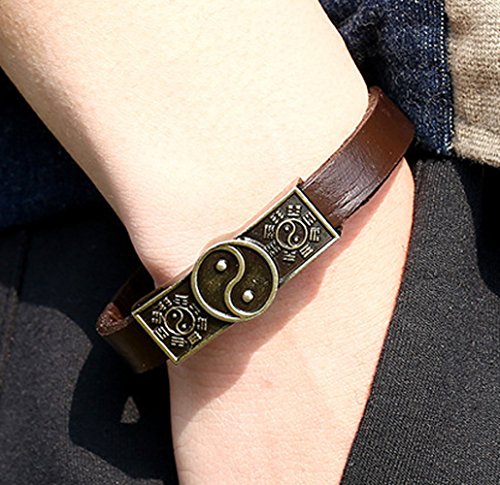 Men Punk Alloy Leather Bracelet Cross Bracelet Bangle Wristband - color: Taiji3