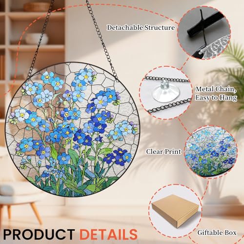 Forget Me Not Flower Stained Glass SunCatcher Window Hanging Sun Catchers Home Decor Gift for Flower Lover, Birthday Gifts for Lover, Friend, Family, Teacher 6.3inch - color: Forget Me Not Flower