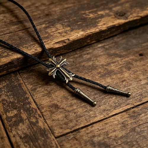 Fashionable Cross Bolo Tie Multi-Color Cross Shield Necktie - color: Retro Gold-style 2