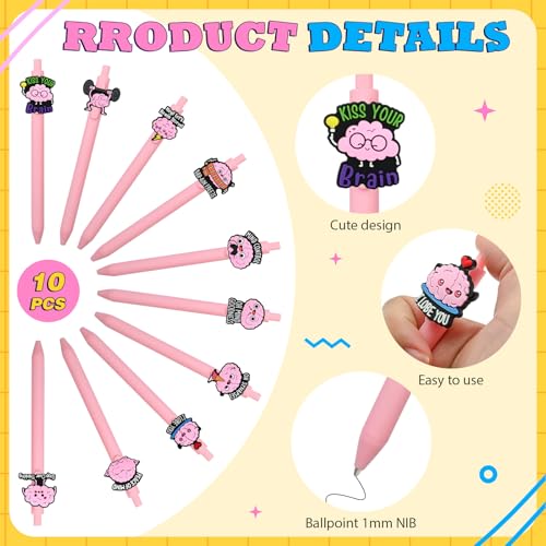 10Pcs Cute Brain Pens Bulk Funny Ballpoint Black Ink Pens Ballpoint Pen Party Favors Gifts Supplies Stationery Office Party Favors - color: Brain-10P