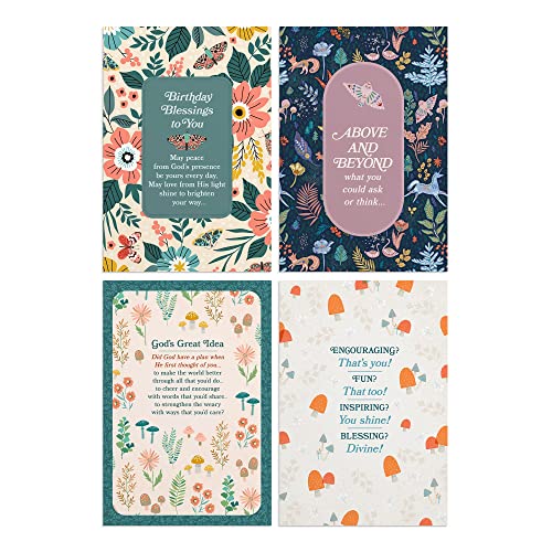DaySpring - Encouraging You - 4 Floral Card Birthday Assortment with Scripture - 12 Birthday Boxed Cards & Envelopes (U1198) - size: 4 1/2 x 6 9/16