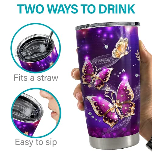 SANDJEST Butterfly 20oz Tumbler with Lid Gift for Women, Mother's Day, Birthday Gift Idea… - color: Butterfly