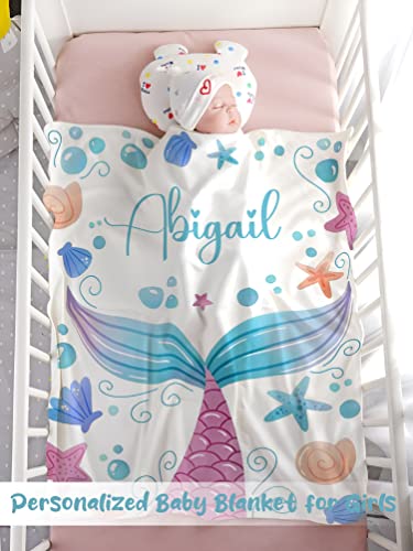 Personalized Baby Blanket for Girls, Custom Baby Blanket with Name Super Soft Personalized Name Blankets for Kids, Custom Mermaid Blankets for Infant Toddler, Babys Gifts for Birthday - color: Cute Mermaid Tail