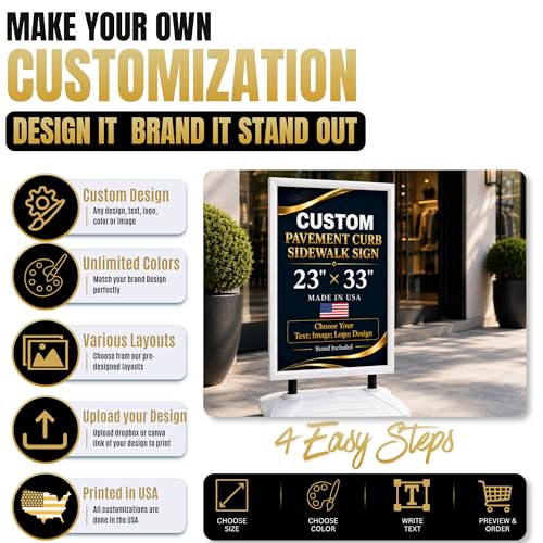 Custom Weighted Sidewalk Sign Display by BCB Print – 23x33 Outdoor Sign Holder with Custom Print | Heavy Duty Advertising Stand for Business, Storefront Use | Made in USA - color: Pavement Curb Sidewalk Sign