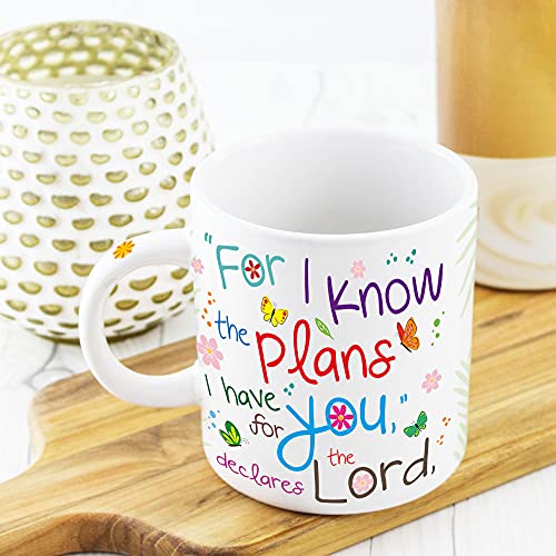 Christian Coffee Mug with Gift Box, 12 oz Ceramic, with Bible Verse - color: White / Plans