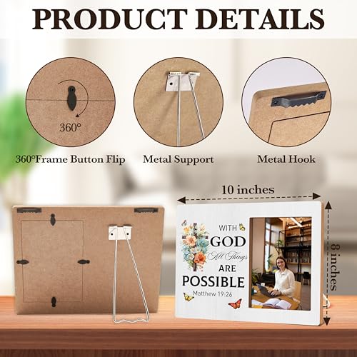 Christian Gift Photo Frame, With God All Things Are Possible Picture Frame Decor, Bible Verse Desk Shelf Tabletop Photo Frame Decor,Gifts For Friend Family Coworker-A12 - color: All Things Are Possible