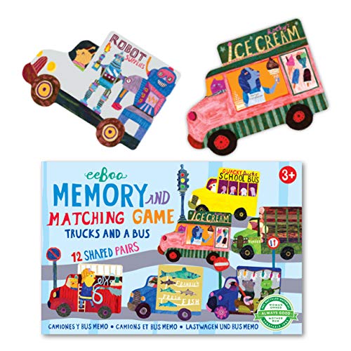 eeBoo Little Trucks and a Bus Memory & Matching Game, Ages 3+, 1-4 Players - style: Truck and a Bus