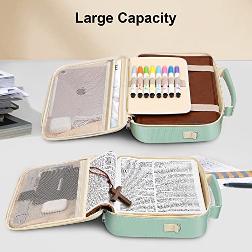 FINPAC Bible Cover with Shoulder Strap, Church Book Carrying Bible Case Bag - color: Light Green
