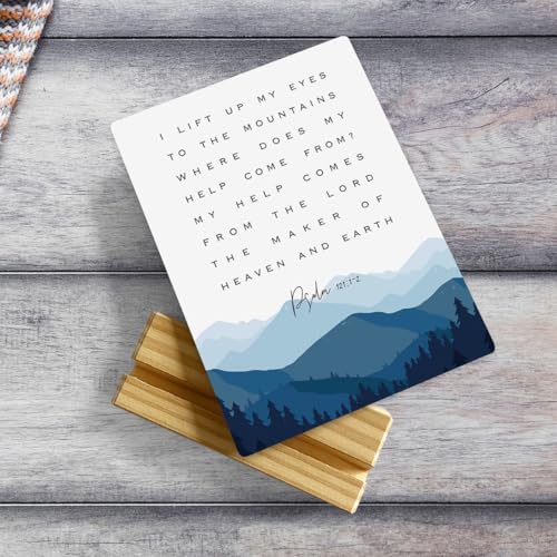 MUBIAO Rustic Wooden Plaque with Stand, Psalm 121:1-2 Scriptures, 4x5 Inches, Rectangular, Wood Material, Tabletop Mount, Perfect for Home, Office, Gift - color: Psalm