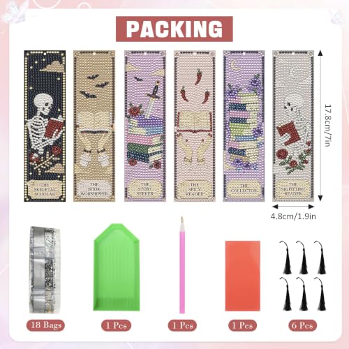 INSYOHO Halloween Gothic Diamond Art Bookmarks Kit for Adults Kids - color: Gothic Skeleton