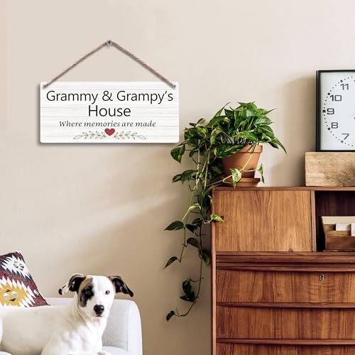 FUGWN Grammy & Grampy's House Hanging Wooden Signs 12x6, Grandparents' Gifts Where Memories are Made, Grandkids Welcome Sign Home Decor - color: grammy grampy-2