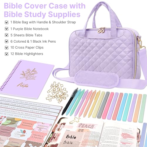 PUGPIU Bible Cover Case for Women, Large Bible Bag with Study Supplies