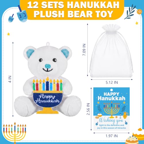 Silipull 12 Pcs Hanukkah Plush Bear Gifts Hold Menorah Hanukkah Stuffed Toy Party Supplies Decorations 4.1" for Young Kid's Family Reunions Party Favor Gift Box Stuffers - style: Hanukkah