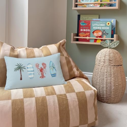 Blue Coastal 12x20 Throw Pillow Cover, Beach Surf Room Decor - color: 01-coastal Pillow Cover-blue(white)