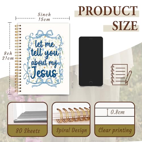 Coquette Blue Bow Christian Notebook Journal, Preppy Bible Verse Scripture Journal for Women, Girly Office Supplies, Let Me Tell You About My Jesus Religious Spiral Notebook 5.5x8.3 Inch - color: Let Me Tell You About My Jesus-Bow Blue