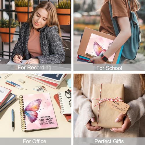 Breathe Try Again That's How You Win Spiral Notebook, Pink Butterfly Notebook for Women, Therapy Mental Health Journal for Women, Inspirational Birthday Gifts for Women Friends Sisters Boss BFF - style: Breathe