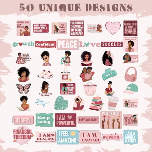 Black Girl Affirmation Stickers - 50 Pcs Red Vision Board Supplies - color: Red Affirmation