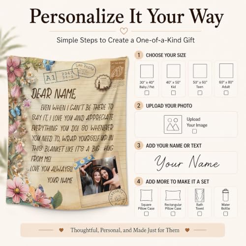 Custom Blanket for Women, Personalized Flower Throw for Sofa - color: Pink