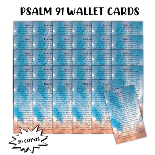 Psalms 91 Prayer for Protection Wallet Cards 30pk 2x3.5” Verses Black Gray Ombre Design New Drivers Pocket Encouragement Sky Colorful