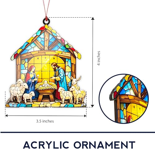Nativity Ornaments for Christmas Tree Decor with Holy Family Scene, Religious Ornament Suncatcher, Nativity Ornament Gifts, Spiritual Christmas Decoration and Christian Gift Idea - color: Nativity 1