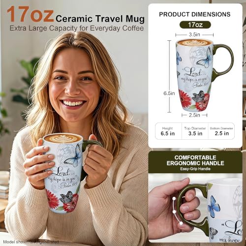 Topadorn 17oz Ceramic Travel Mugs Set of 2, Floral Coffee Mugs with Lids - color: Butterfly&flower