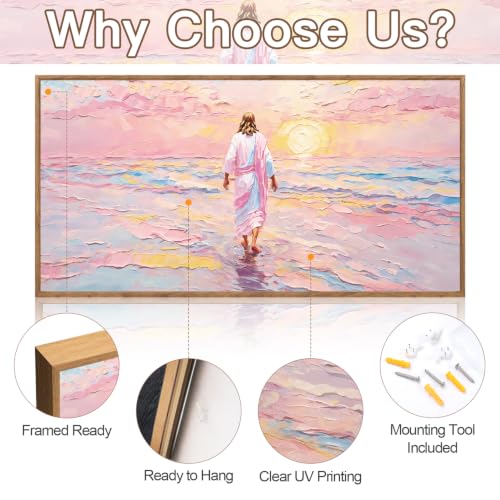 CHDITB Jesus Walking on Water Framed Canvas Wall Art 40x20 Inch - color: Jesus Walking on Water, size: 40"L x 20"W