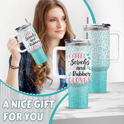 Nurse Gifts 40oz Tumbler, with Handle Straw, Stainless Steel Cup - color: Nurse Green