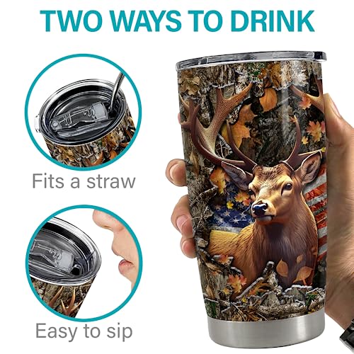 SANDJEST Deer Tumbler 20oz Stainless Steel Insulated Tumblers Coffee Travel Mug Cup Gifts for Men Gift for Birthday Christmas - color: Hunting