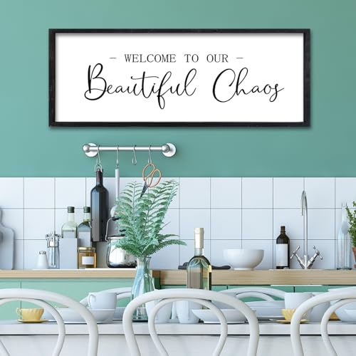 Surfapans Welcome To Our Beautiful Chaos Sign 32"×12" Black - color: Welcome To Our Beautiful Chaos(Black), size: 32"L x 12"W