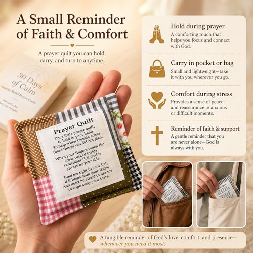 Christian Gifts for Women Men | 30 Anxiety Relief Bible Verses Cards with Prayer Quilt| Emotional Support Religious Confirmation Catholic Gift Idea for Mothers Day, Birthday