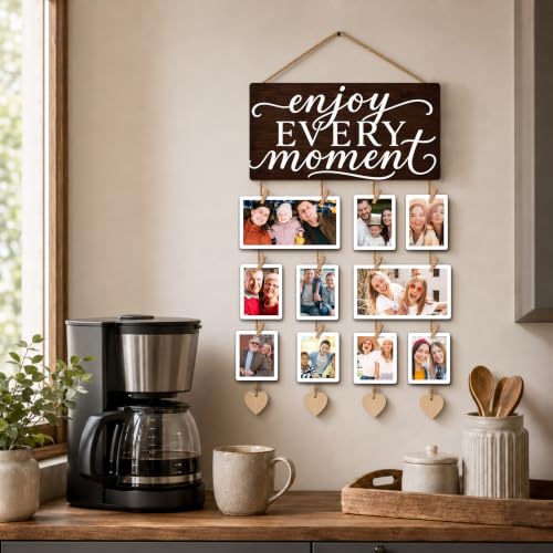 Hanging Photo Display with Clips, Hallway Pictures Wall Decor - color: Dark Espresso