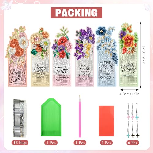 Christian Diamond Art Bookmarks Kit - DIY Diamond Painting Bookmarks with Bible Verses, Colorful Flowers Bookmark for Adults for Bible Journaling, Prayer & Worship Accessories - color: Floral