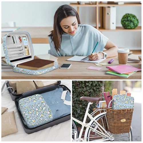 FINPAC Bible Cover, Carrying Book Case Bible Bag with Handle - color: Floral Dusty Blue