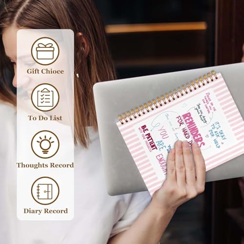 SAFDSGFDB Pink Inspirational Mental Health Journal Notebook 5.5x8.3, Reminders for Hard Days Positive Affirmation Spiral Hardcover Journal Notebook for Work Study Office Note Taking - color: Stripe remingders