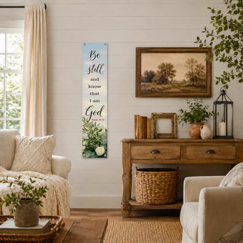 Be Still and Know That I Am God Christian Wall Banner, Scripture Floral Farmhouse Wall Hanging Sign for Sanctuary Church Home Living Room Entryway Bedroom Decor 48x9 In - color: color_name14