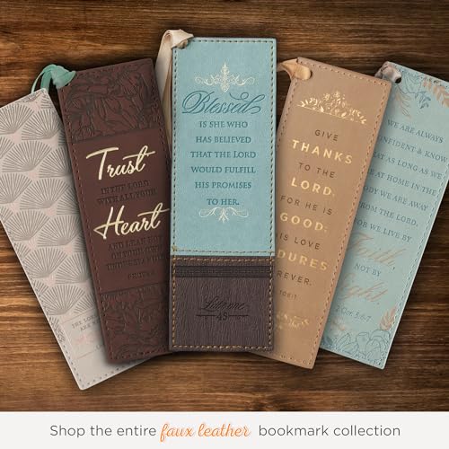 Christian Art Gifts Faux Leather Scripture Bookmark: Blessed is She - color: Brown/Blue - Blessed