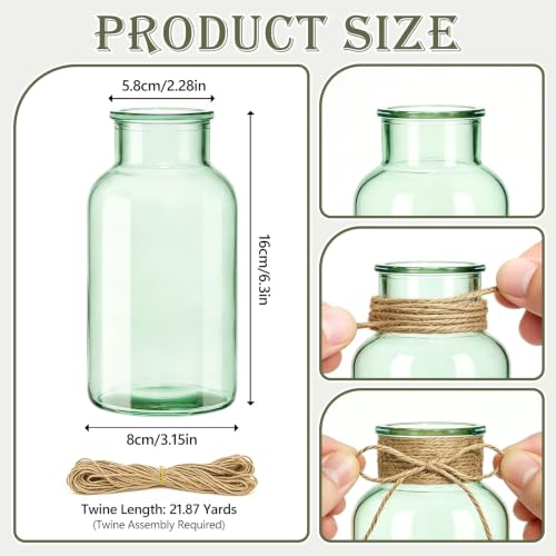 Glass Flower Vase,12 PCS Farmhouse Mason Jar for Centerpiece - color: Green