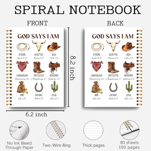 Western Christian Notebook, God Says I Am Bible Verse Journal, Christian Western Gifts for Women Men, Cowboy Religious Hardcover Spiral Notebooks Journals, 5.5x8.3 Inch - color: Western Christian