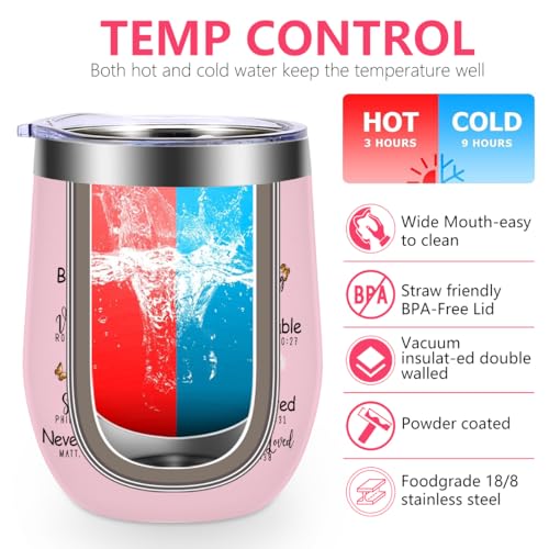 Christian Gifts for Women Bible Verse 12 oz Insulated Wine Tumbler with Lid - color: You are 02