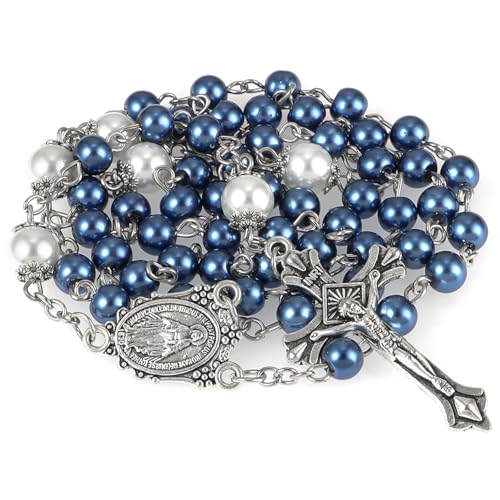 My First Rosary Baptism Gifts Rosary Catholic Keepsake Box for Baby Shower First Communion Christian Beads Gifting Set (Blue)