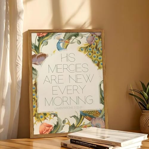 Christian Scripture Wall Art Jesus Bible Verse Wall Decor, His Mercies Are New Every Morning Religious Poster Canvas Prints Paintings for Prayer Room Living Bedroom 12x16 inch Wood Framed - color: Jesus-A, size: 16"L x 12"W