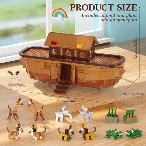 Noah's Ark Building Blocks Set - 845 PCS Deluxe Bible Story Model Kit for Adults, Boys & Girls, Interactive Religious Construction Toy, Ideal Christian Gift for Birthday, Baptism & Easter