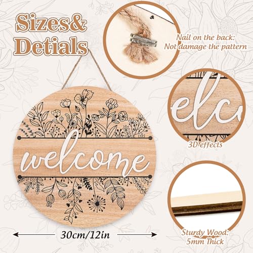 JarThenaAMCS 3D Wildflower Welcome Door Sign Black Wild Floral Wooden Hanging Sign Front Door Hanger for Indoor Outdoor Farmhouse Home Porch Window Decor - style: Black Wildflower