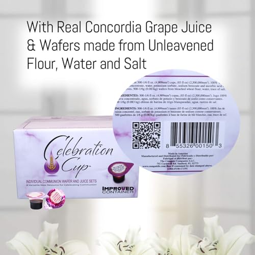 Celebration Cup - Prefilled Communion Cups - Pure Concordia Grape Juice & Wafer Set - (Pack of 100)