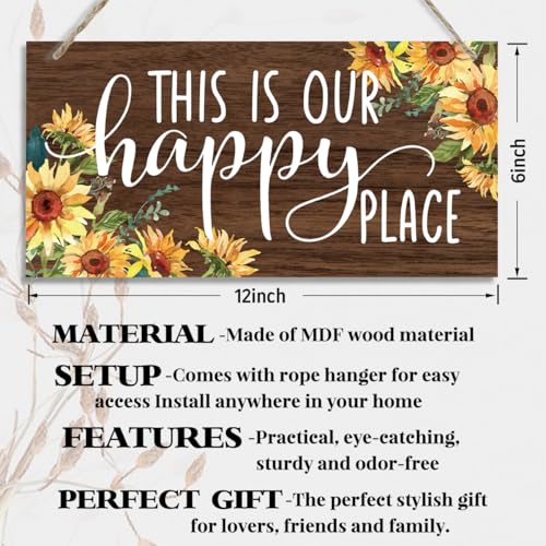 Sunflower Theme Wood Decor Sign, This Is Our Happy Place, Hanging Printed Wooden Plaque Decor, Rustic Home Décor Sign, Entryway Wall Decor, Hanging Plaques for Foyer Farmhouse Sign 12x6 inch (C1) - color: color17