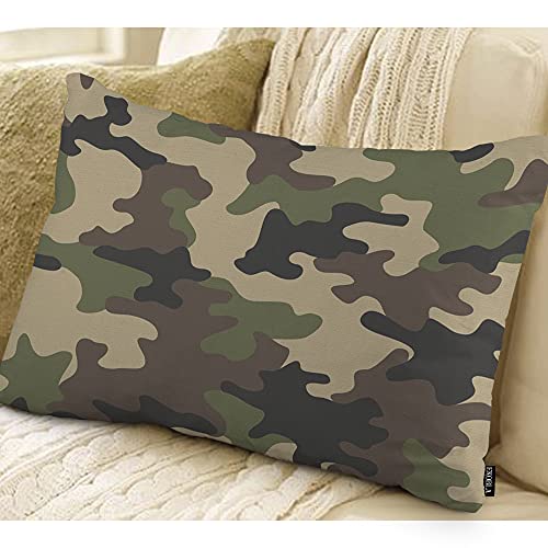 EKOBLA Camouflage Pattern Rectangle Pillow Covers Military Combat Woodland Green Black Lumbar Pillow Cases for Outdoor Square Couch Chair Cushion Cover Cotton Linen 12x20 Inches - color: Multi-bs16