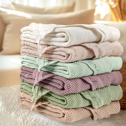 100% Cotton Knitted Baby Blanket, Neutral Cream, 40"x31" - color: Cream
