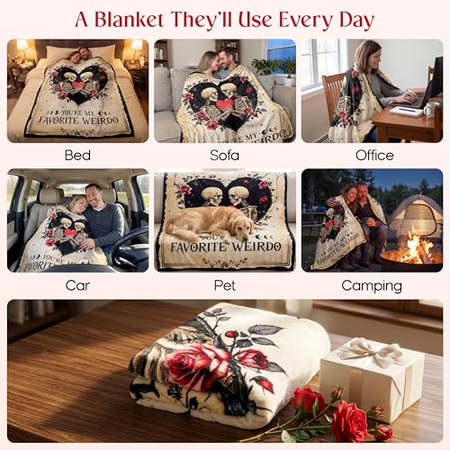 WRAPIX Anniversary Couple Gifts for Women Men - Soft Throw Blanket 50x60 in - color: Cream - Skull Couple, size: 50x60 inches