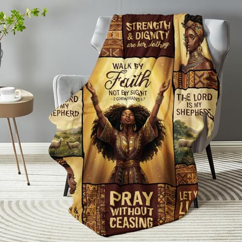 African American Black Girl Women Blanket - Christian Birthday Gifts Blanket- Inspirational Flannel Religious Spiritual Throw Blanket Home Decor 50x60inch - color: Hrmt8
