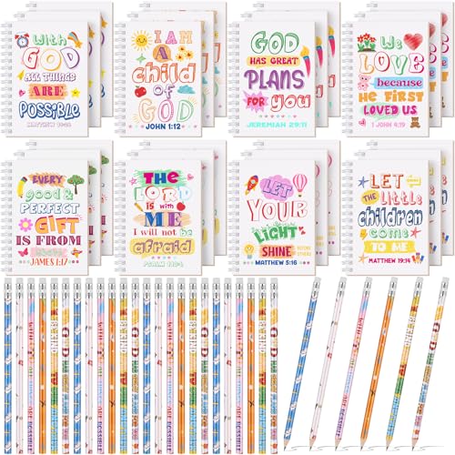Crtiin 48 Pcs Christian Notepads Pencil Set, Kids School Bible Gifts, White - color: White, style: White Jesus